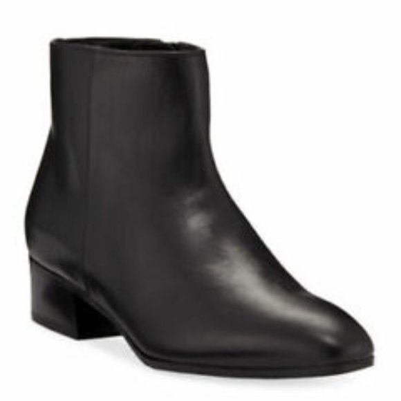 Aquatalia Fuoco Leather Stacked Heel Bootie Black Size 9 Italy DD306